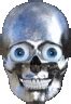 metal skull with blue eyes